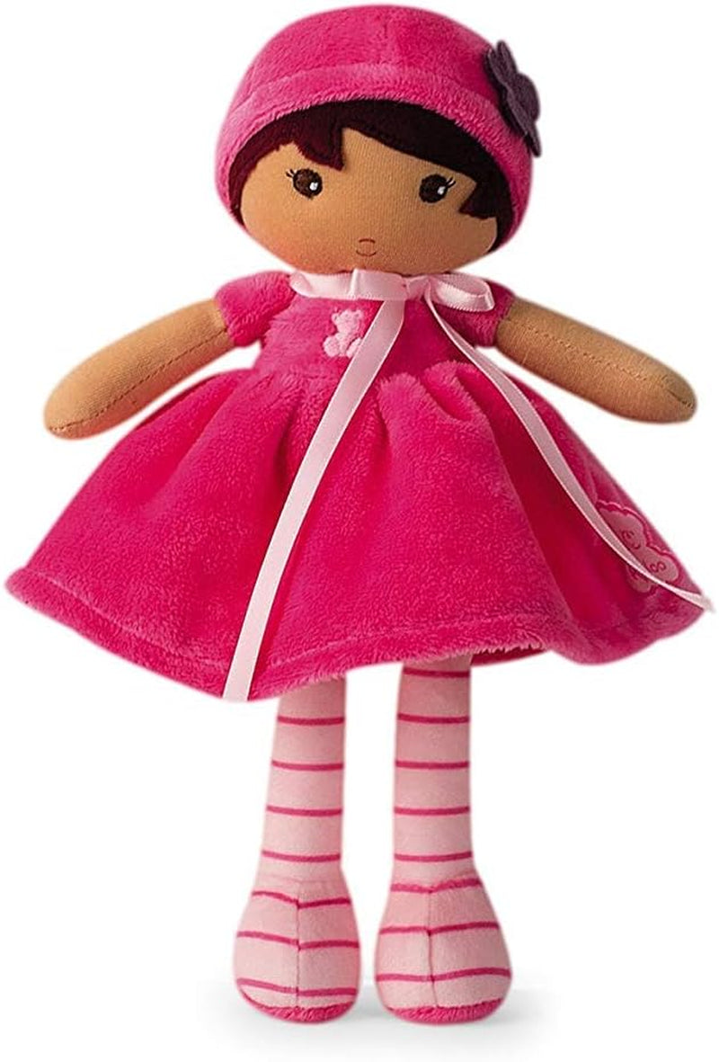 KALOO - Tendresse – Meine 1. Puppe aus Amandin-Stoff – Stoffpuppe 25 cm – Rosa aus Chiffon – Matte Haut – schöne Geschenkbox und Band personalisierbar – ab der Geburt K200004