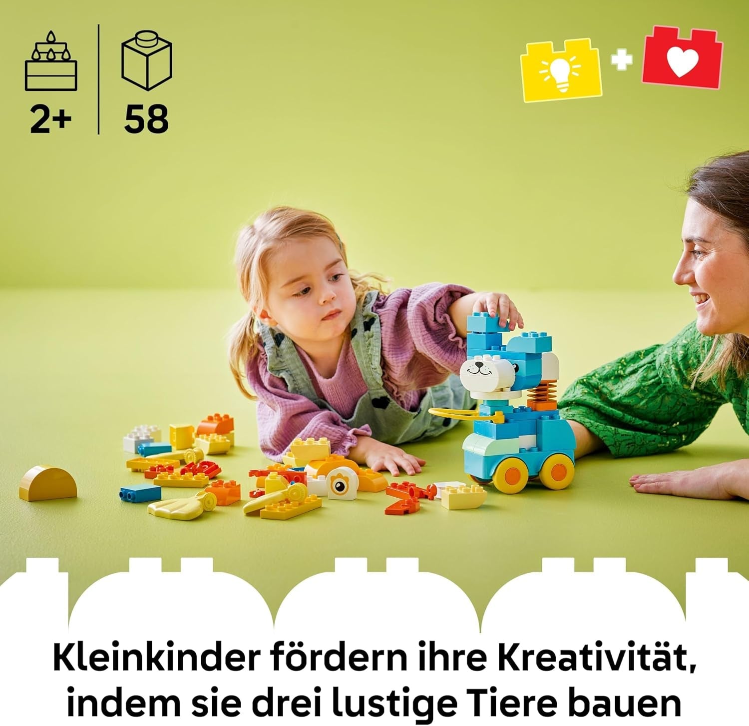 LEGO DUPLO Town Tiere auf Rädern 3-in-1-Set - Montessori Spielzeug zum Bauen von Ente, Fisch oder Hund mit Rädern und Ziehgriff - Geschenk für Mädchen und Jungen ab 2 Jahren - 10448