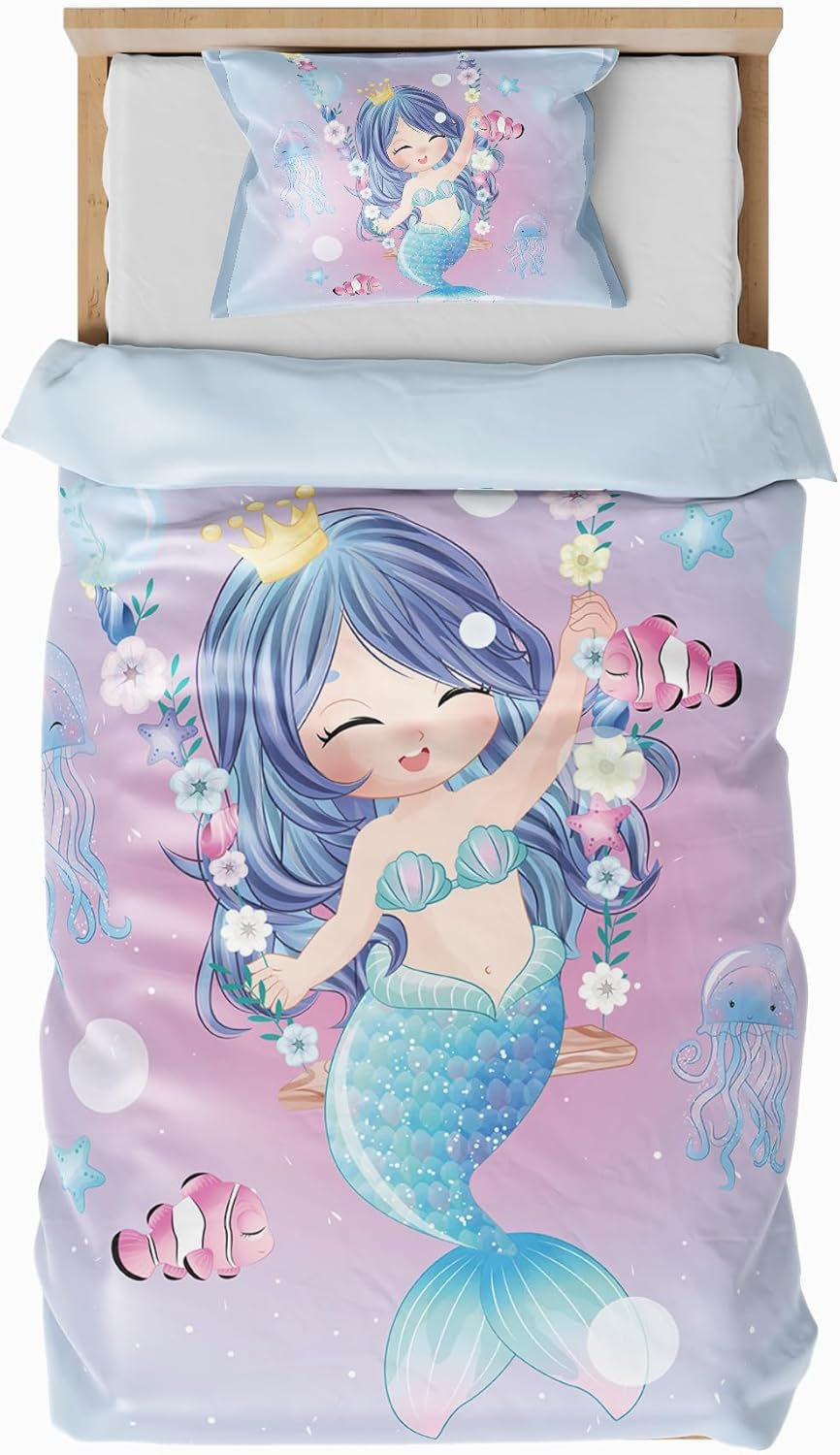 Bettwäsche für Kinder, verschiedene Größen und verschiedene Zeichentrickfiguren. Bettwäsche - Kinder Naty Shop Mermaid (Modell 1) 100X135Cm+40X60Cm