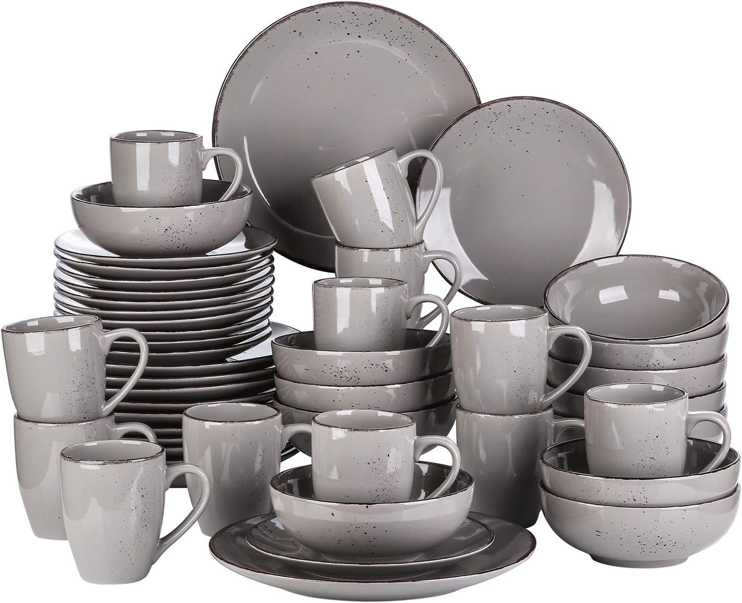 Set de veselă Vancasso pentru 12 persoane, set de veselă din gresie Navia, set combinat de 48 de piese cu farfurii, farfurii pentru salată, boluri și cești, aspect vintage, design natural