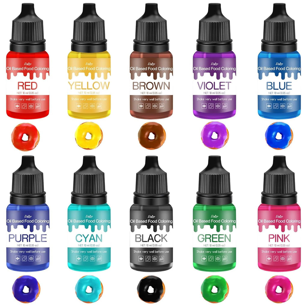 Fettlösliche Lebensmittelfarbe - 10 Farben Ölbasis Lebensmittelfarben Für Schokolade, Süssigkeit, Kuchen, Backen, Macaron - Konzentrierte Food Coloring Für Tortendeko, Buttercream, Fondant - Je 10Ml Naty Shop