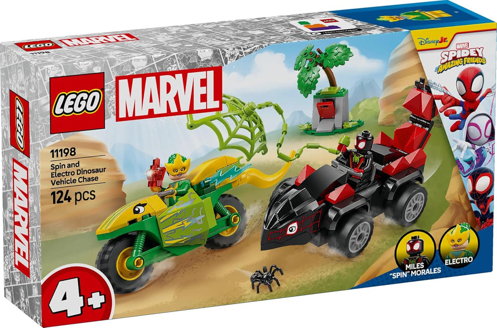 LEGO Marvel Actionspaß mit Spin und Elektro in ihren Dino-Flitzern, baubares Superheldenauto für Jungen und Mädchen ab 4 Jahren, Heldenset mit Spielzeugauto, Spidey und seine Superfreunde 11198 Bausets Beuche den LEGO-Store