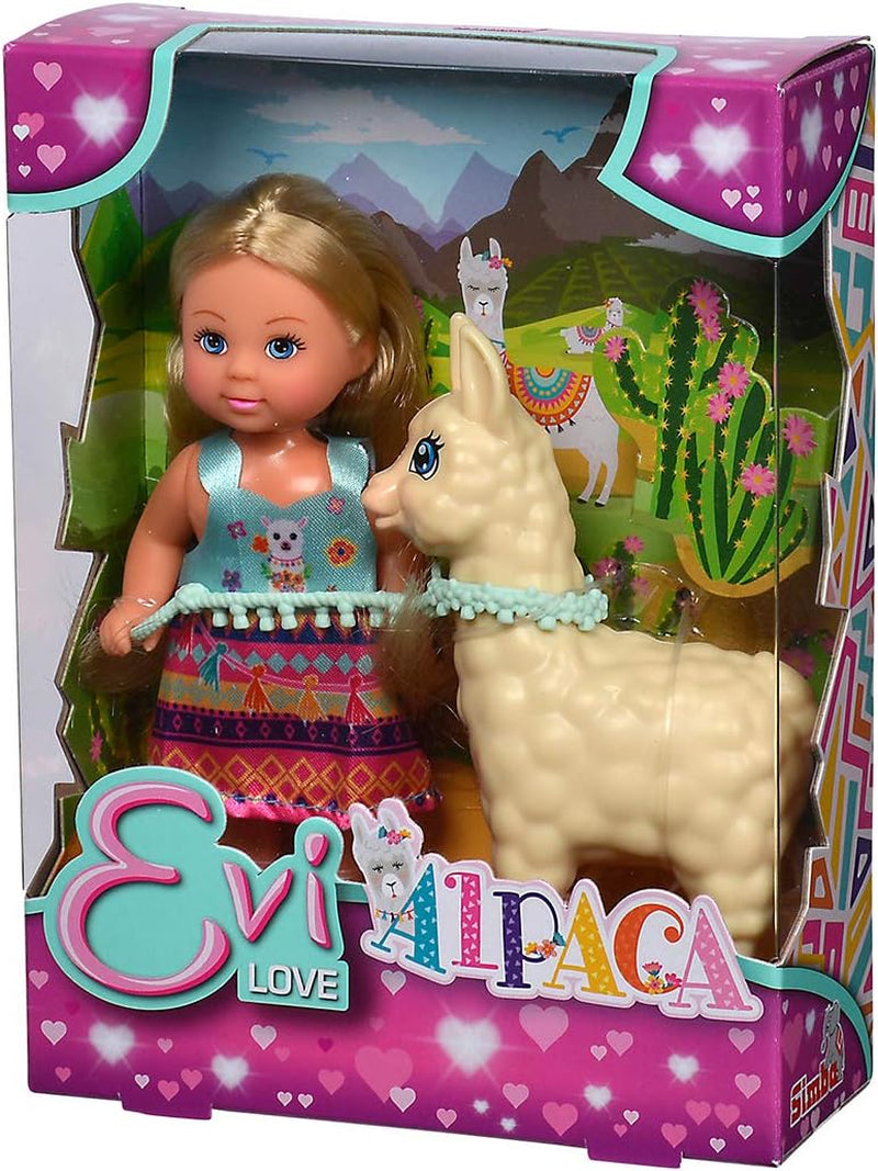 Simba 105733497 - Evi Love Puppe im süßen Outfit mit Alpaka und Leine, 12cm, Für Kinder ab 3 Jahren