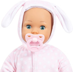 Bayer Design 93822AA Babypuppe Anna, spricht 24 Babylaute, weicher Körper, Schlafaugen, Schnuller, Flasche, 38 cm, rosa, Small