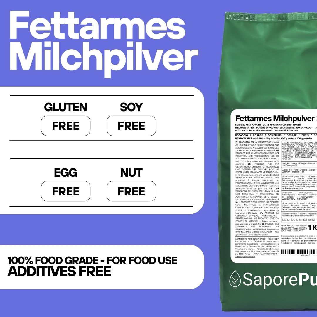 SaporePuro Magermilch 1 kg – Glutenfrei mit hoher Löslichkeit