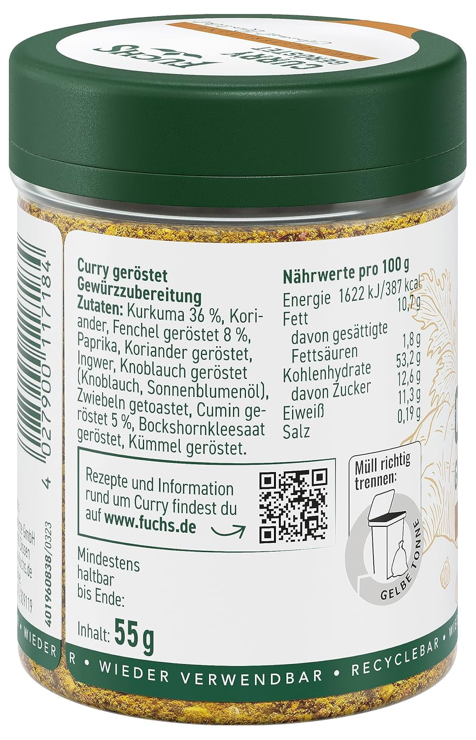 Fuchs Gewürze Curry, geröstet, 55 g