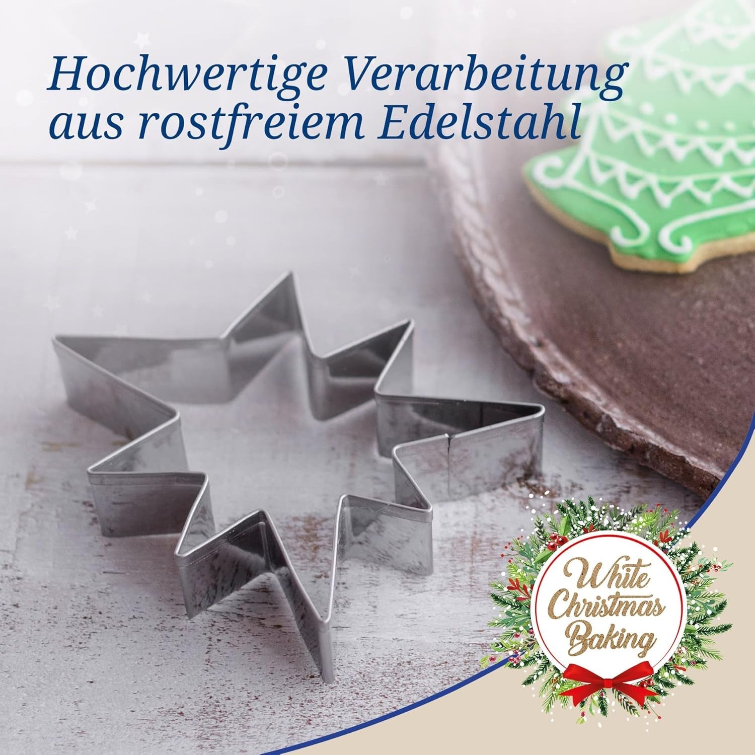Forme de biscuiți de Crăciun Dr. Oetker, Set de 5 – Forme de biscuiți albe pentru copt de Crăciun – Forme de biscuiți din oțel inoxidabil pentru Crăciun