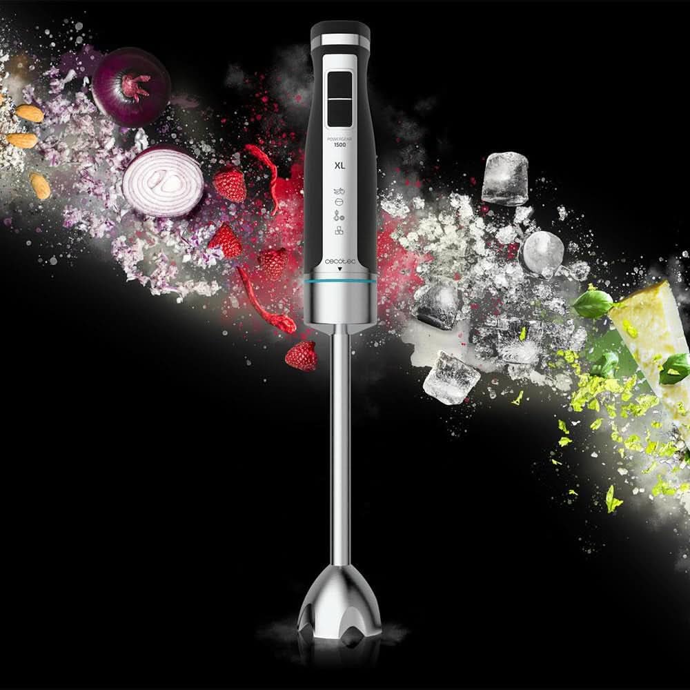 Cecotec Handmixer Powergear 1500 – Klingen aus Titanbeschichtung, 21 Geschwindigkeitsstufen, 1500 W, inklusive Glas mit Deckel. (Schwarz Und Edelstahl, XL) Kitchen Naty Shop