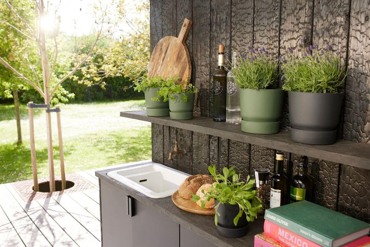 elho Greenville Round 16 - Ghiveci pentru flori pentru interior și exterior - Ghiveci cu auto-udare - 100% plastic reciclat - Ø 16,0 x H 15,3 cm - Verde/Verde frunză