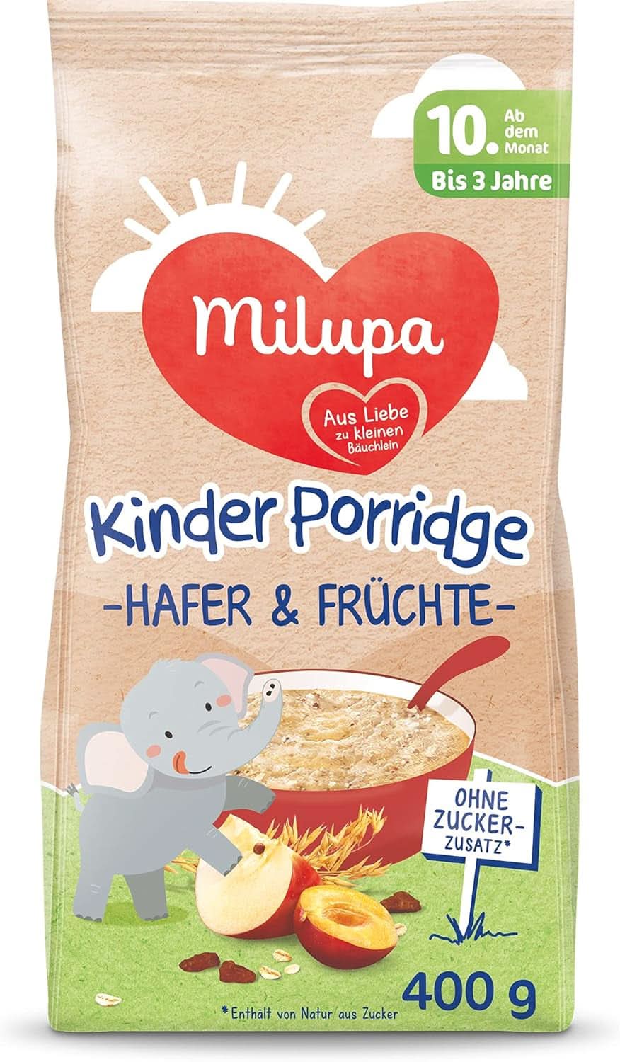 Milupa Kindermüsli feine Früchte – Müsli-Frühstücksflocken von 1 bis 3 Jahren, ohne Zuckerzusatz, 4 x 400g Mutter und Kind Naty Shop Porridge für Kinder Milupa 400 Gramm