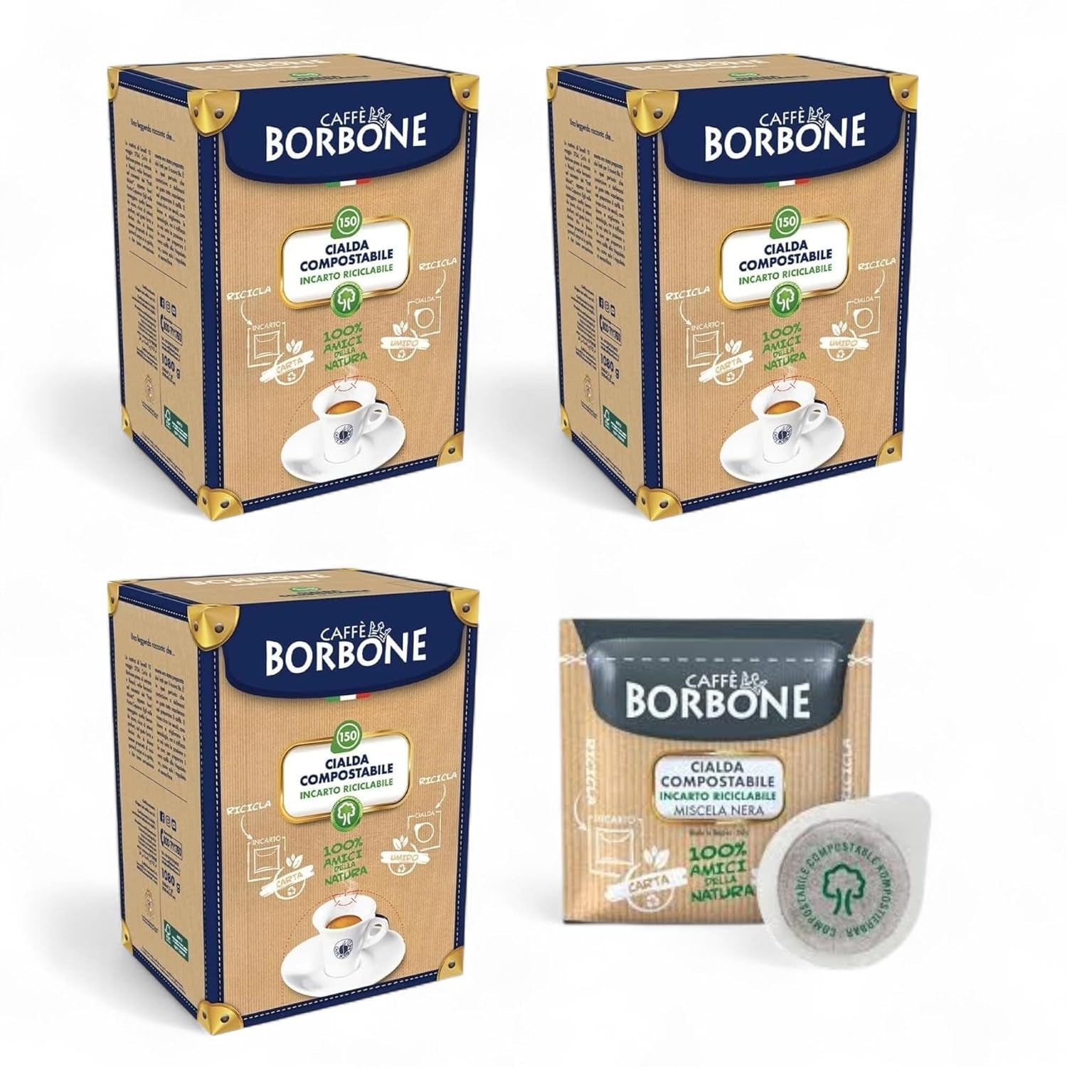 450 x Borbone Professional Pods, Schwarz (3 Packungen mit je 150 Stück) + gratis -Tasche (450, BLACK)