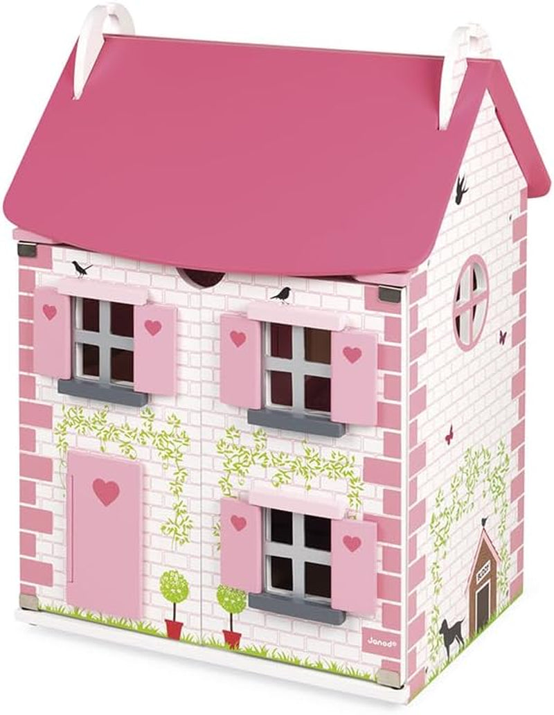 Janod - Mademoiselle Puppenhaus aus Holz, 3 Etagen und 11 Zubehörteile, Spielzeugnachbildung, fördert die Fantasie, ab 3 Jahren, J06581, Pink Naty Shop Dollhouses