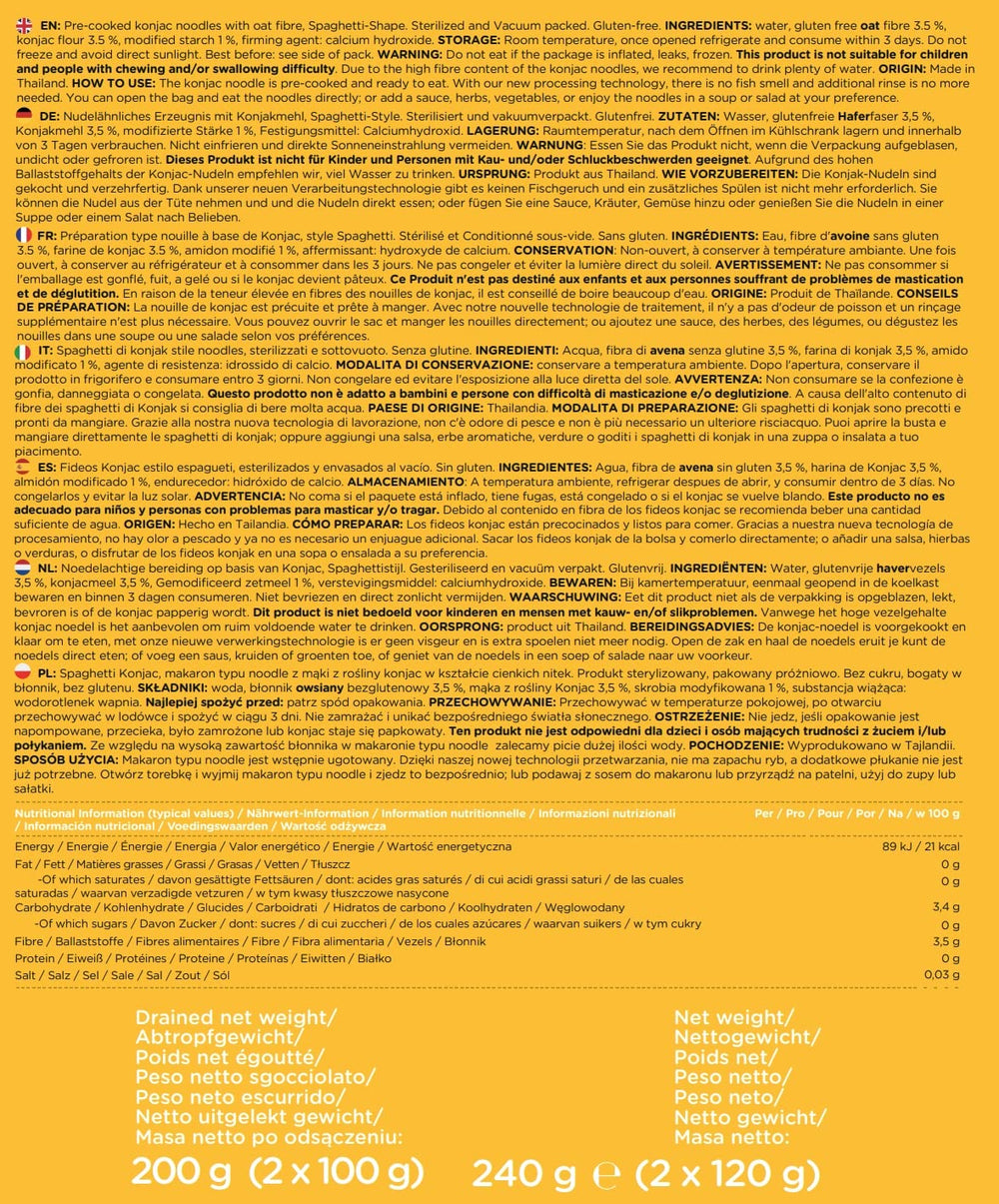 Premium-Konjak-Nudeln aus Thailand, vegan, glutenfrei – 240 g x 6er-Pack (12 Packungen), Elf-Family Shirataki-Nudeln, Instant-Nudeln, Pasta/Keto/Low Carb/Kalorienarm/Zuckerfrei – Spaghetti und Fettuccine