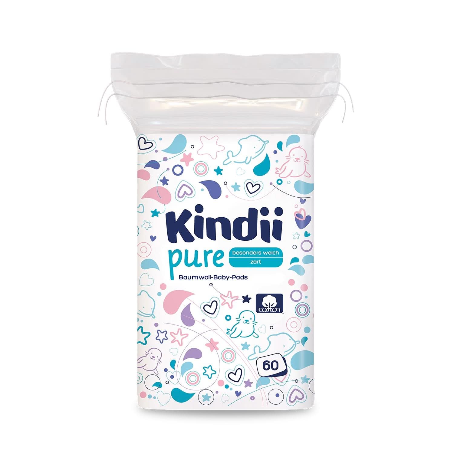 Kindii Pure Baby Pads – 100 % Baumwolle – Große quadratische Pads für empfindliche Haut – Ersetzt Feuchttücher – Weich – Weiche Kanten Baby-Feuchttücher Naty Shop