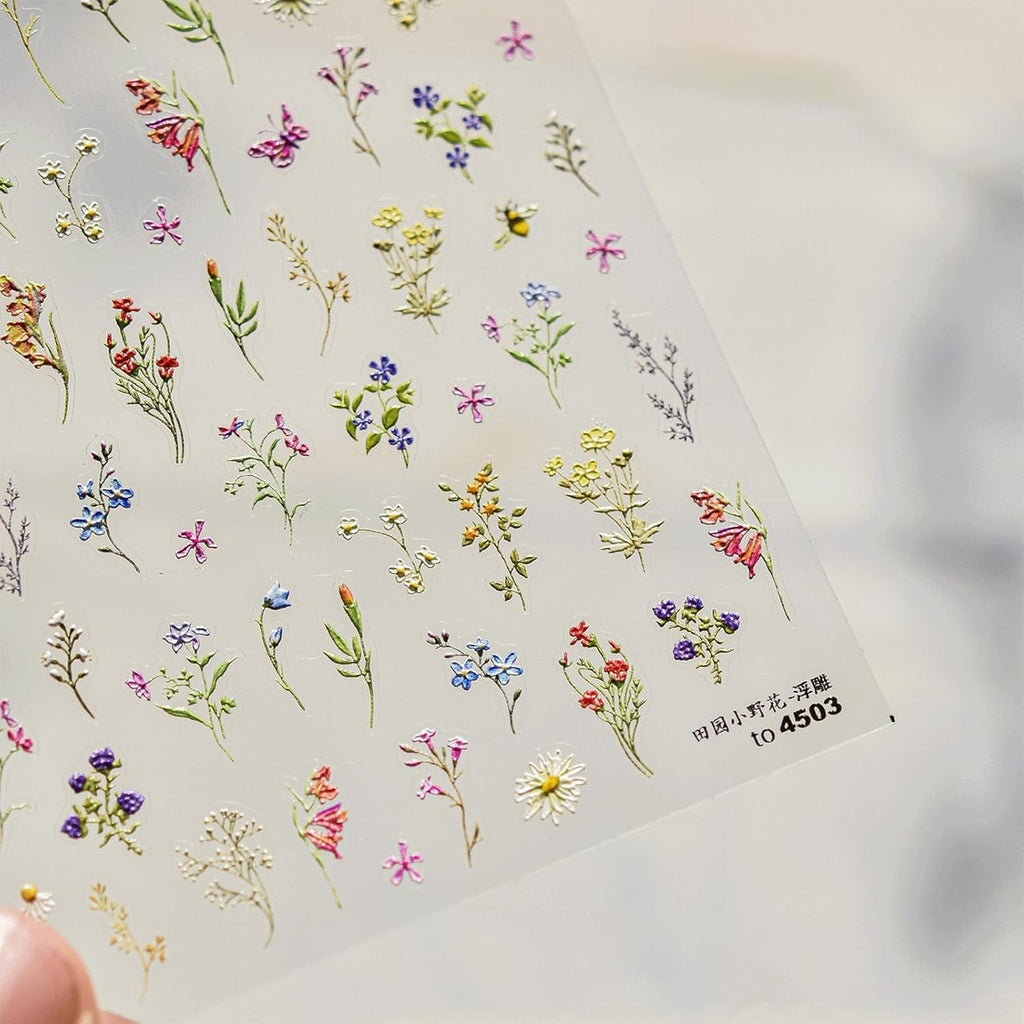 JMEOWIO 3D Nagelsticker Blumen Nail Art Sticker Selbstklebend Nagelaufkleber 5D Stereoskopisch Frühling Sommer Blumen Dekoration Nageldesign Zubehör 1 Blatt