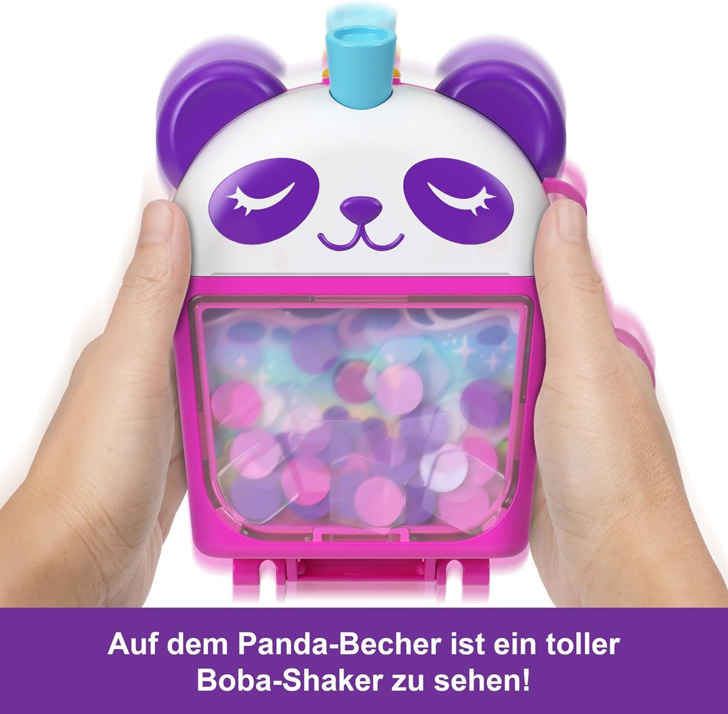 Polly Pocket păpuși și set de joacă, Bubble Tea Panda Box, jucărie pentru animale cu 2 păpuși mici, Panda și accesorii pentru mâncare, HWN95 Papusi Naty Shop