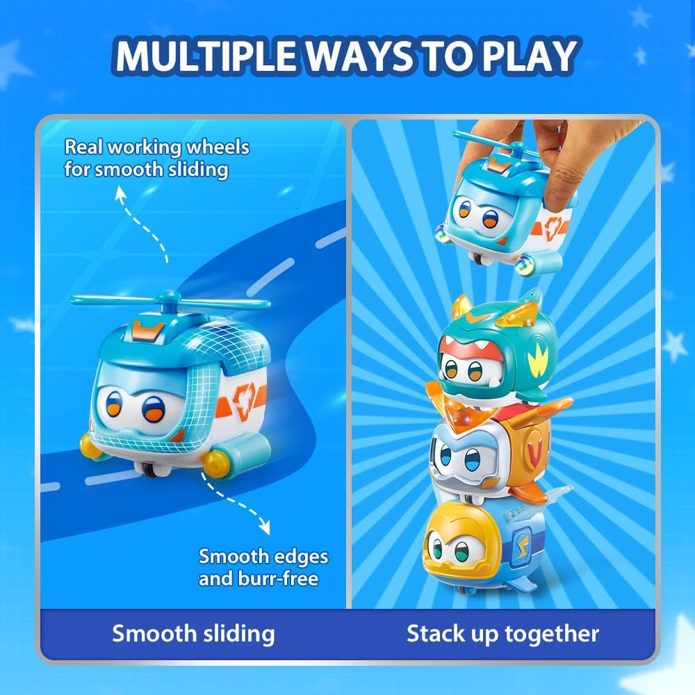 Super Wings Super Pets 4 PCS Shine, Golden Boy, Jerome, Ellie, cu expresie facială comutabilă, cu efect de fulger, portabil, jucărie pentru 3 4 5 6 7 8 ani băiat fată, 2 inci Action figures Naty Shop