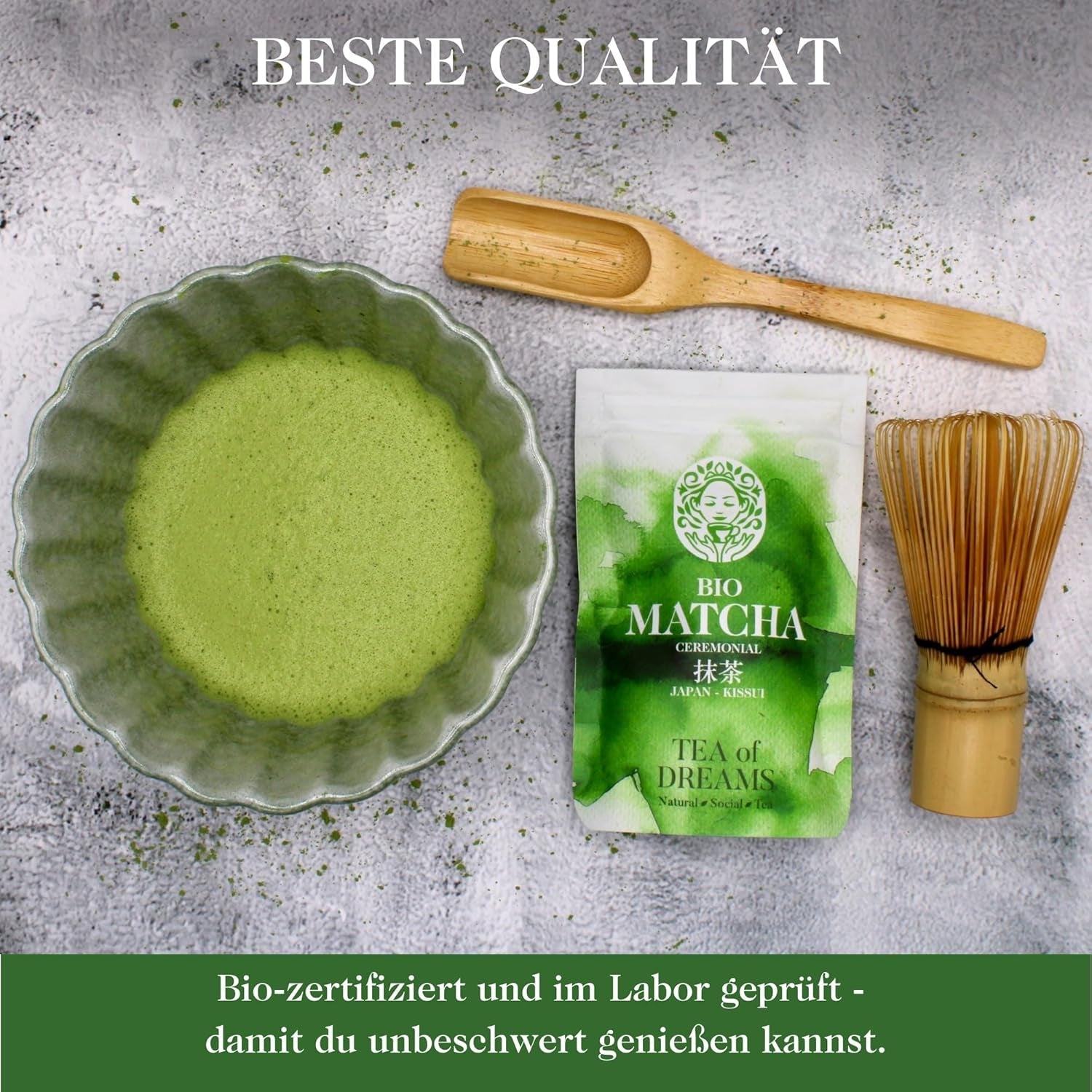 Pudră Matcha organică pentru ceai și Matcha Latte - Calitate ceremonială premium din Japonia - Ceai verde Kissui original - 30 g