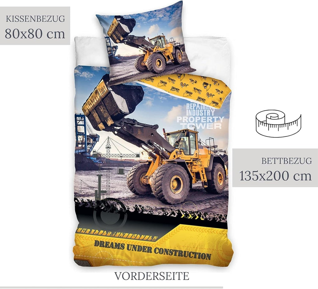 Lenjerie de pat pentru copii, excavator, bumbac Lenjerie de pat - copii Naty Shop