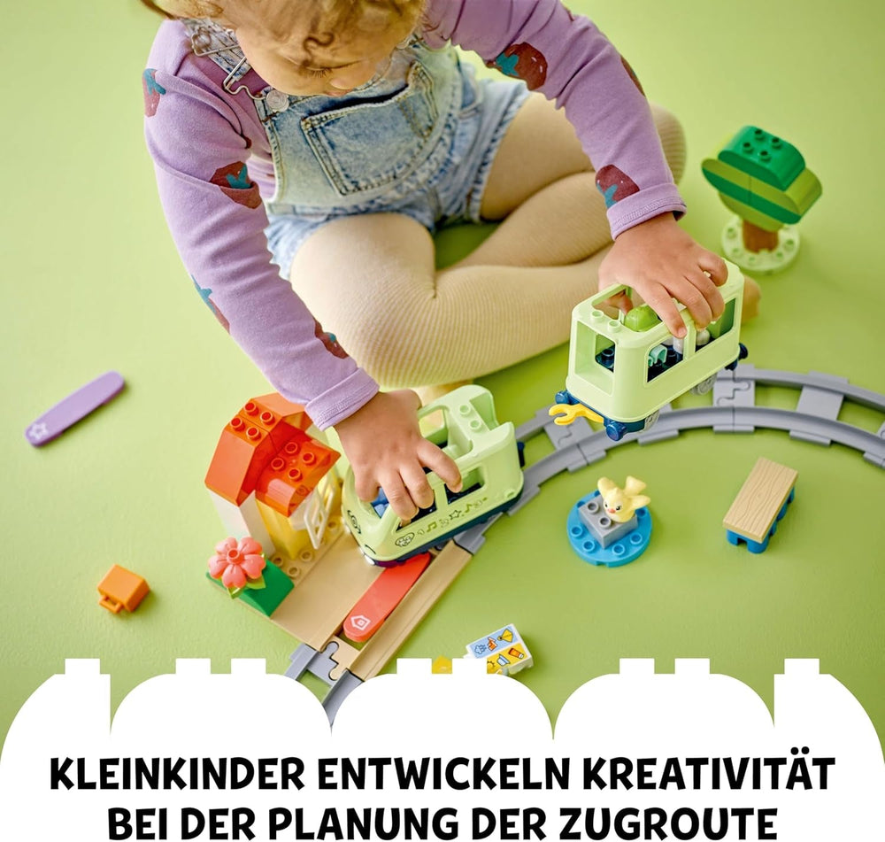 LEGO DUPLO Interaktive Abenteuer-Eisenbahn - Lernspielzeug für Kleinkinder ab 2 Jahren – 14 Gleisstücke, Aktionssteine mit Geräuschen und 4 Spielfiguren – Geschenkidee für Jungen & Mädchen - 10427