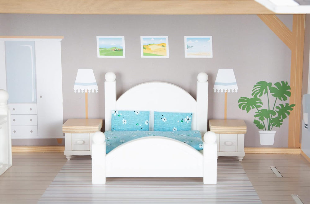 Small Foot Puppenhaus 3-stöckiges Stadthaus aus Holz mit offener Vorderseite und 12 Möbeln für Kinder ab 3 Jahren 11802 Weiß Grau Puppenhäuser Naty Shop