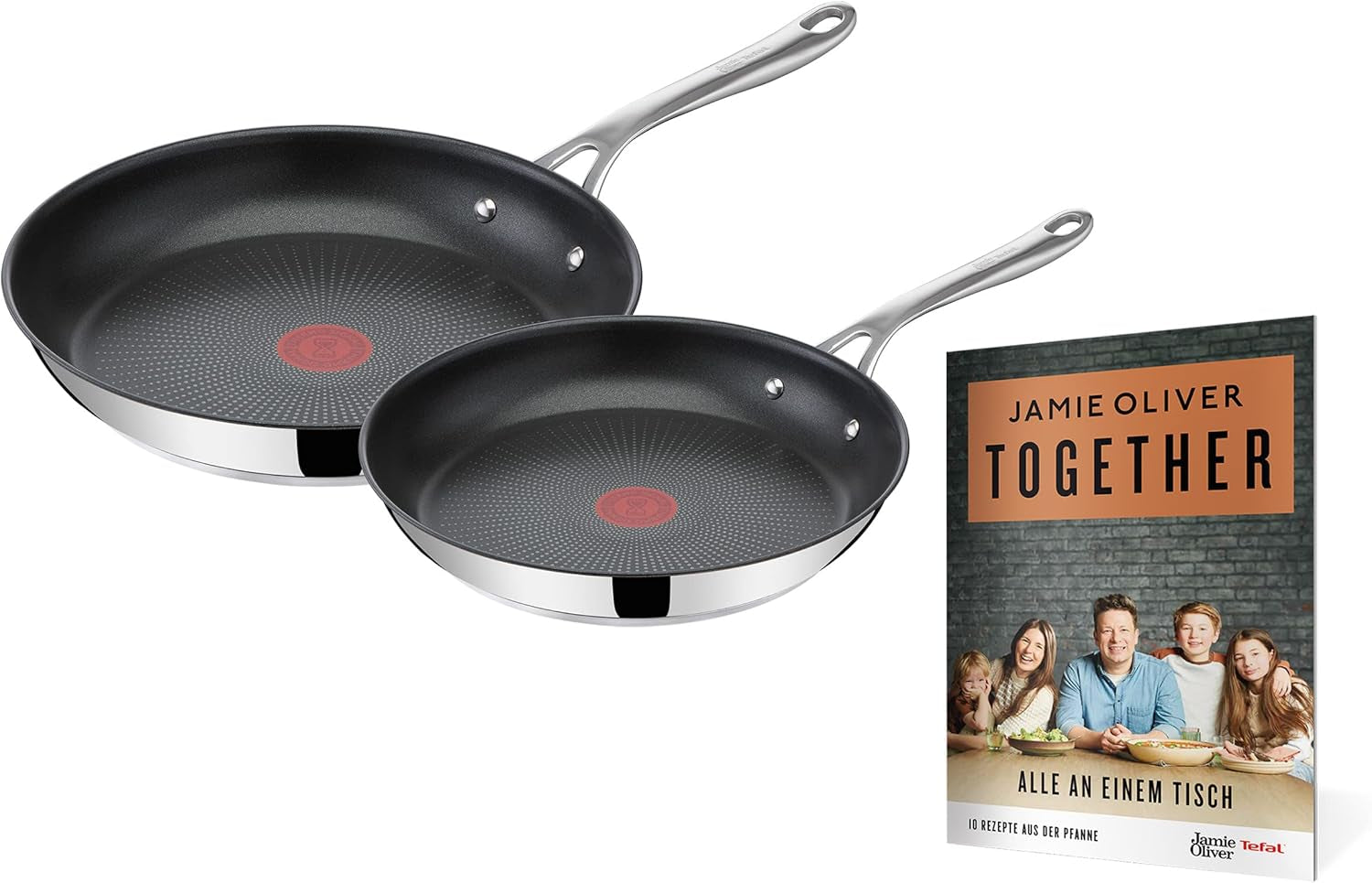 Tefal Jamie Oliver Cook'S Direct, antihaftbeschichtet, induktionsgeeignet, ofenfest Töpfe und Pfannen Naty Shop Mit Rezeptheft „Together“ 24, 28 cm