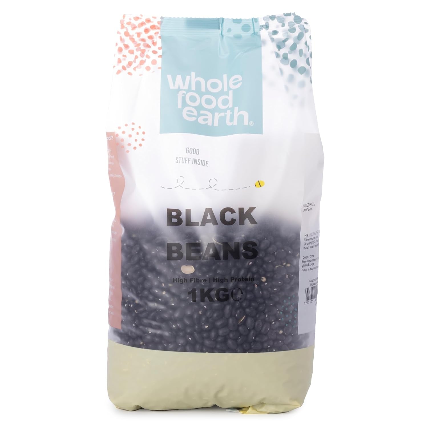 Schwarze Bohnen Wholefood Earth 1 kg gentechnikfrei Natürlich reich an Ballaststoffen und reich an Proteinen
