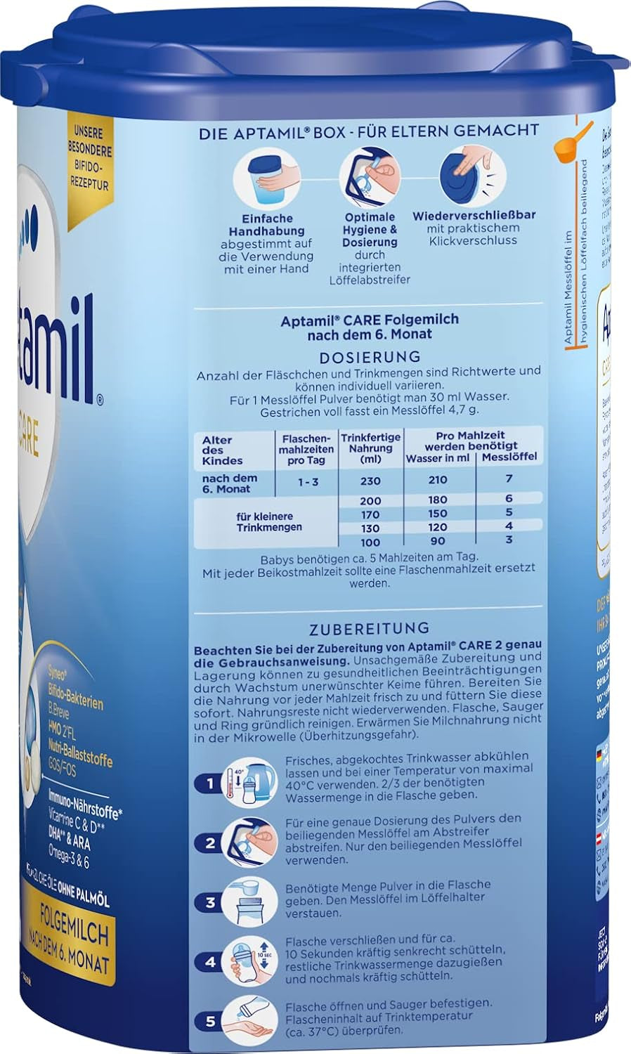 Aptamil Care 2 – Lapte de continuare după 6 luni, cu Omega 3 și 6, DHA și ARA, fără ulei de palmier, hrană pentru bebeluși, lapte praf, 1 x 800 g (pachet de 3)