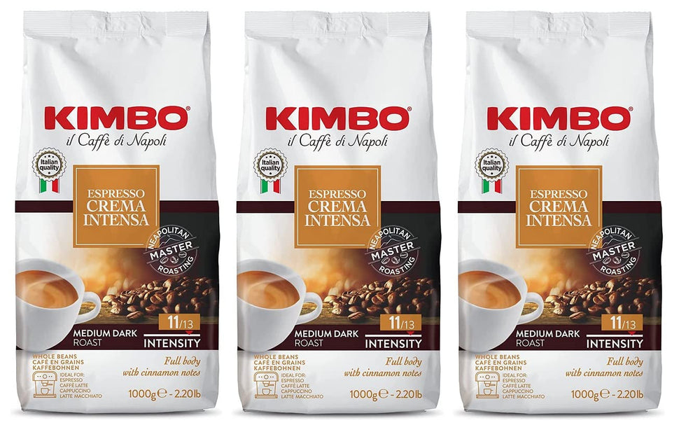 3x Boabe de Cafea Espresso Crema Intensa, Prăjire Medie Întunecată, Boabe Întregi de Cafea, Pungă de 1 kg, Cafea din Napoli