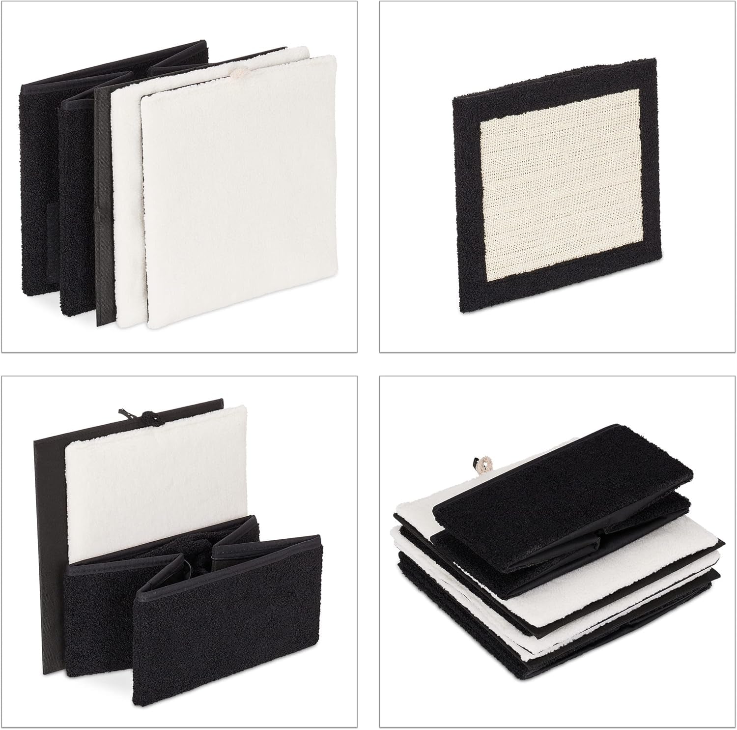 Relaxdays Katzenhöhle, faltbar, 3 Liegeplätze, Katzenhaus mit Kratzfläche, HBT: 36,5x112x41 cm, Katzenversteck, schwarz