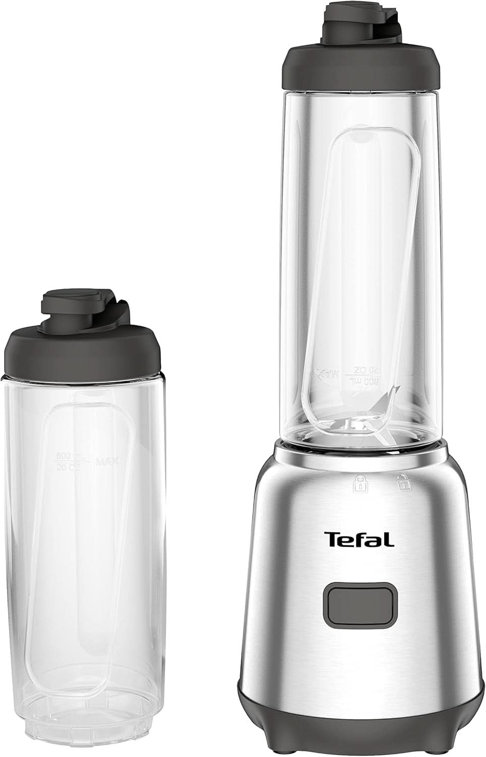 Tefal BL15FD Mix Und Move Mini-Standmixer, 300 Watt, 2 Flaschen To-Go in Premium Tritan, Kompaktes Design, Einfach Zu Reinigen, Abnehmbare Klingen, Einknopfbedienung, Silber/Grau Mutter und Kind Naty Shop