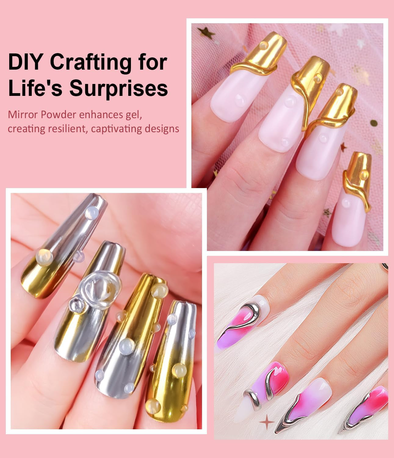 BISHENGYF Rose Gold Chrome Nail PowderNeue Upgrade Grosse Kapazität Chrom PulverSuper-Spiegeleffekt Metall Mirror Chrome Powder –Neon Glassy Pearl Effect Glitter Nagelkunst Pulver Für DIY Salon