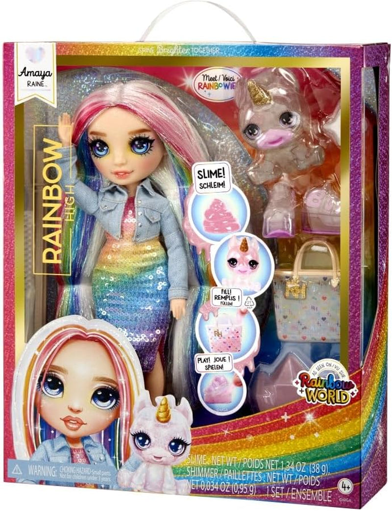 Rainbow High Fashion Doll mit Schleim und Haustier – Amaya (Regenbogenfarben) – 28 cm große Glitzerpuppe mit Glitzerschleim, magischem Tier und Modeaccessoires – Spielzeug für Kinder – 4–12 Jahre Naty Shop Dolls