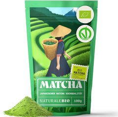 Naturalebio BIO Ceai verde pudră 100 g. Pentru gătit și coacere. Matcha japonez original. Ceai verde din Japonia, vegan, fără gluten și fără OMG. Produs organic natural.