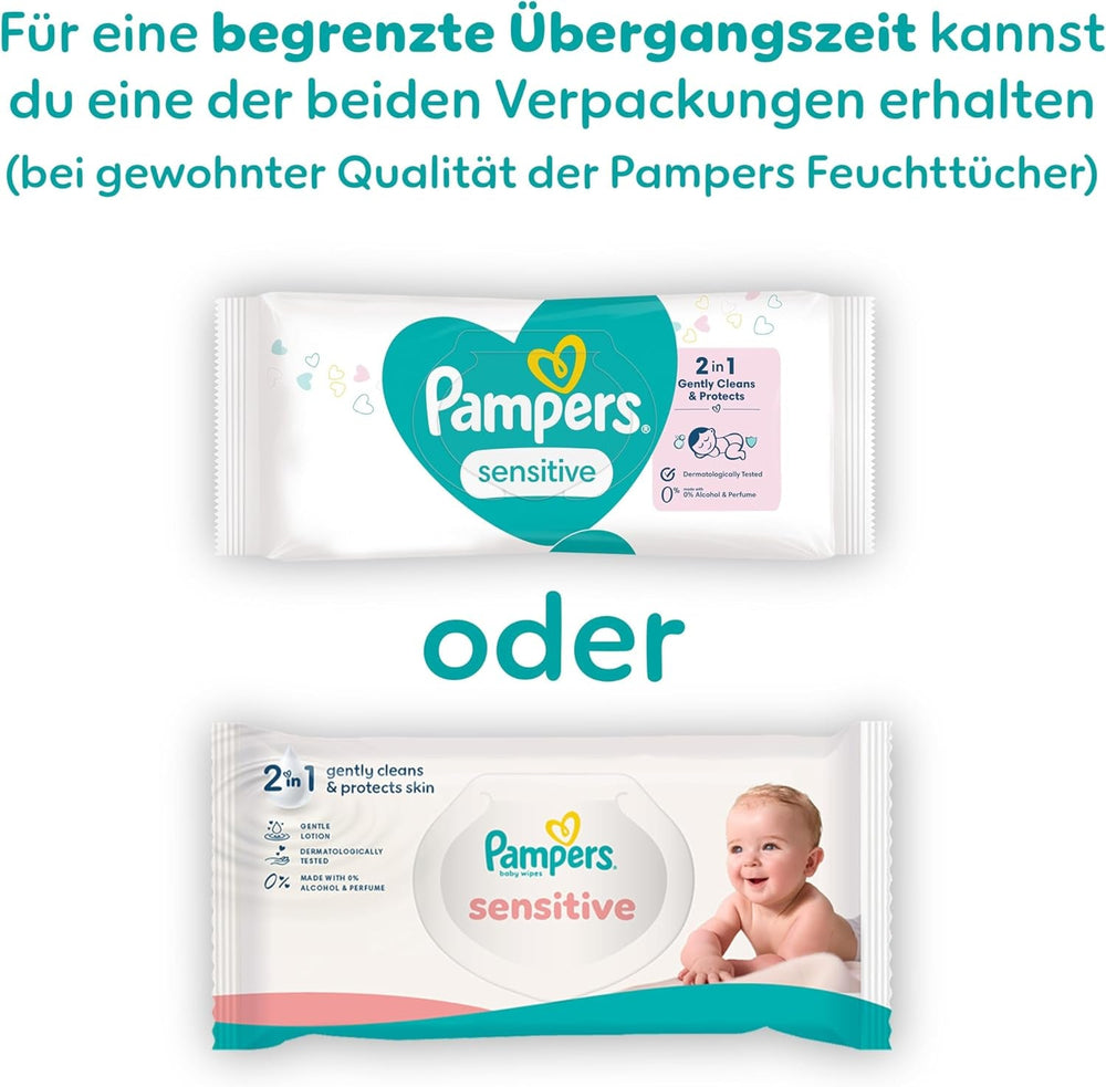 Șervețele umede Pampers Sensitive pentru bebeluși, 15 pachete a câte 80 de șervețele, 1200 de șervețele umede pentru bebeluși, curățare delicată 2 în 1 și protecție a pielii