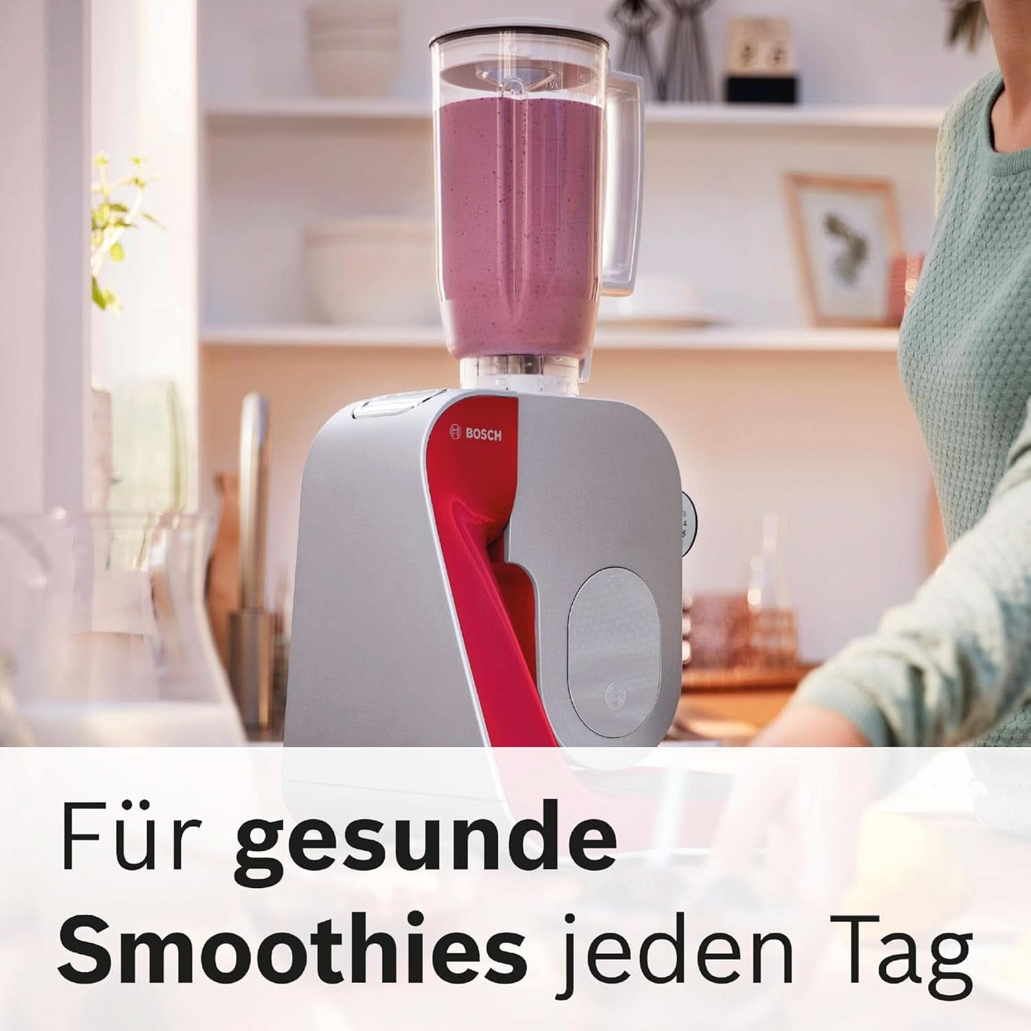 Bosch Küchenmaschine Serie 4 Mum58720, Edelstahl-Schüssel 3,9 L, Mixer 1,25 L, Planetenrührwerk, Knethaken, Schlag, Rührbesen, Durchlaufschnitzler, 3 Scheiben, 1000 W, Dunkelrot/Silber Mutter und Kind Naty Shop