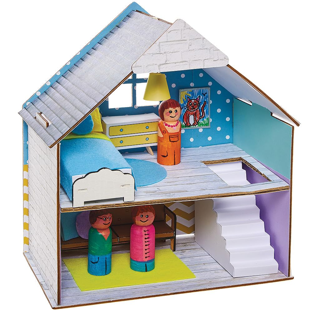 Baker Ross FN199 Puppenhaus-Bausatz aus Holz – 1er-Pack, Kinder-Puppenhaus-Bausatz, Bastelset Puppenhäuser Naty Shop