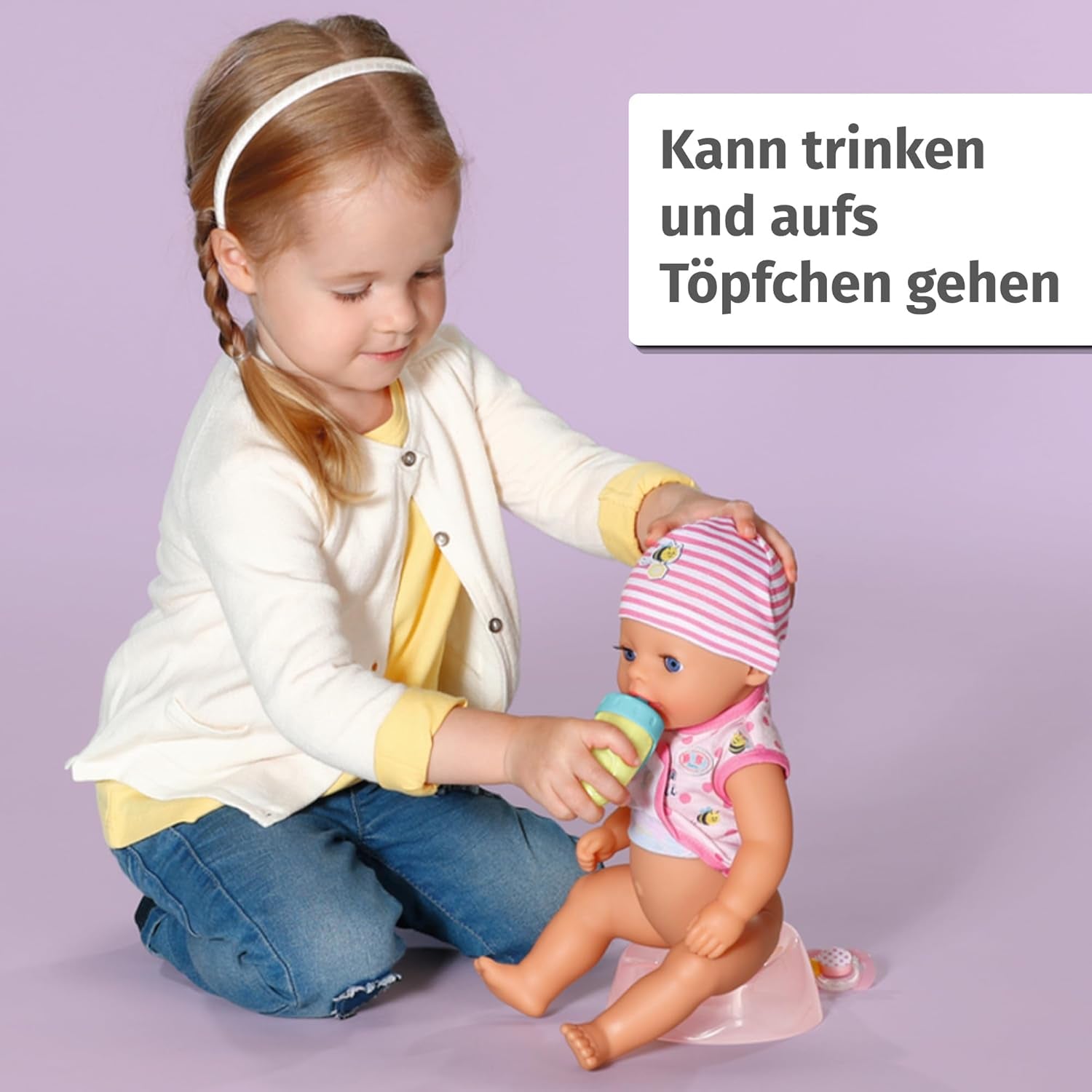BABY Born Lena (Kleines Mädchen) 36 cm, Puppe mit 7 Funktionen für Kinder ab 1 Jahr, funktioniert ohne Batterie, große Puppe 36 cm, Puppen Naty Shop