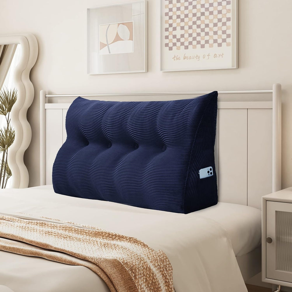 Pernă Johnear cu pană, pernă de citit pentru pat și canapea, pernă pentru spătar, pernă pentru tăblie, pernă lombară triunghiulară mare (gri, 45 cm)