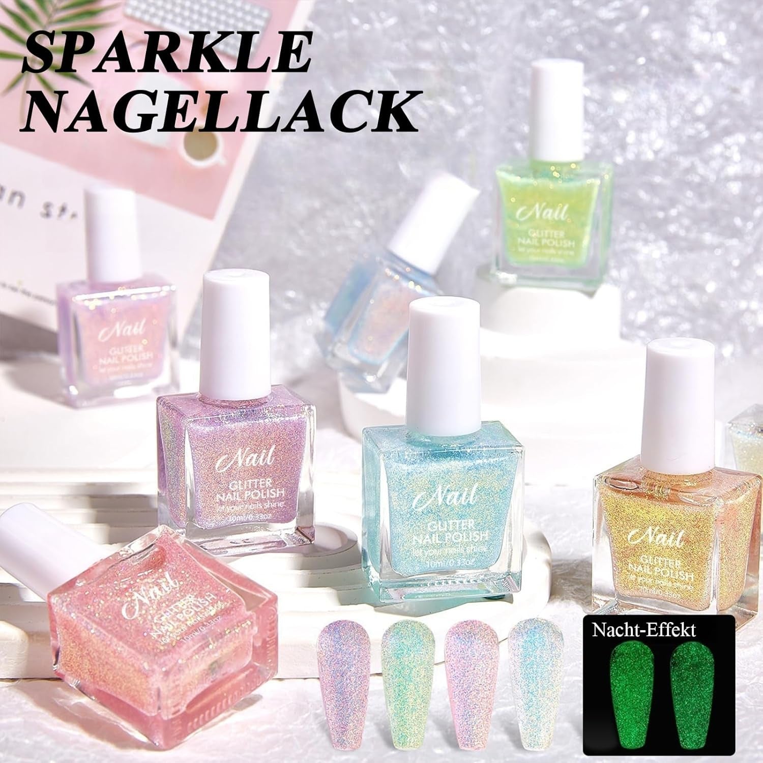 Oja cu sclipici roz - Oja non-toxică, pe bază de apă, pentru femei - Oja cu uscare rapidă - Oja cu sclipici reflectorizant pentru nail art DIY acasă (Roz transparent, 10 ml)