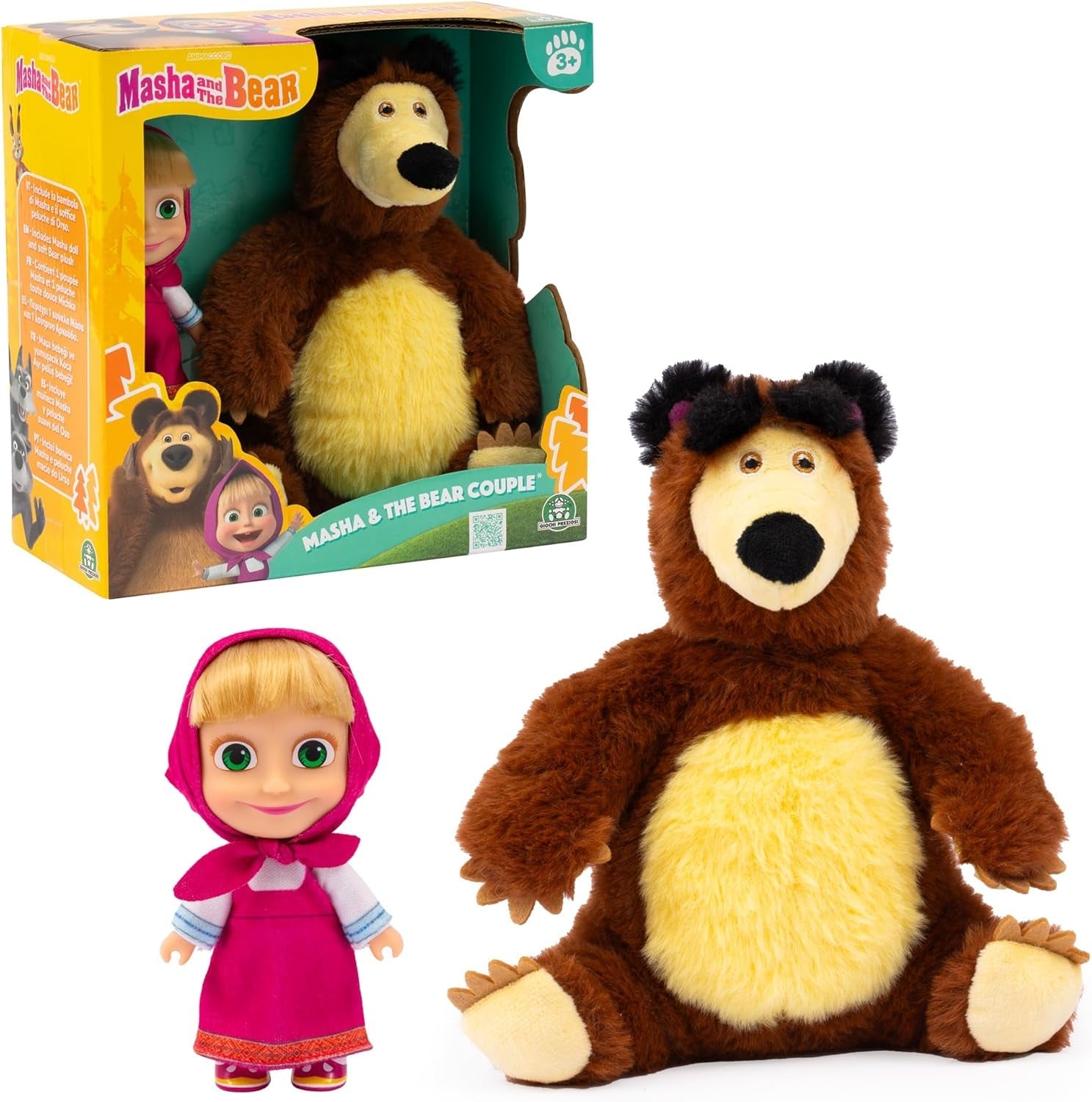 Masha & Michka, Masha Puppe, 12 cm, und der Bärka-Plüschtier 20 cm, Spielzeug für Kinder ab 3 Jahren, , MHA21