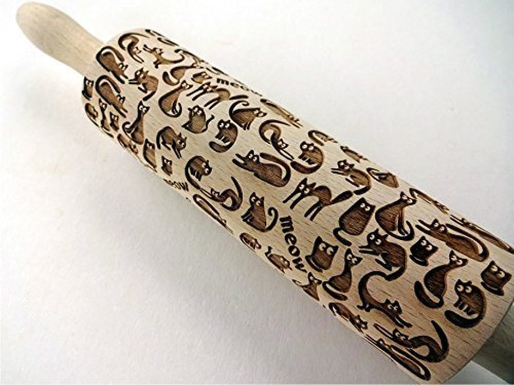 Sucitor MEOW CAT pentru produse de patiserie și ceramică de casă. Sucitor în relief. Cadou pentru iubitorii de pisici. Sucitor cu model gravat de la Algis Crafts
