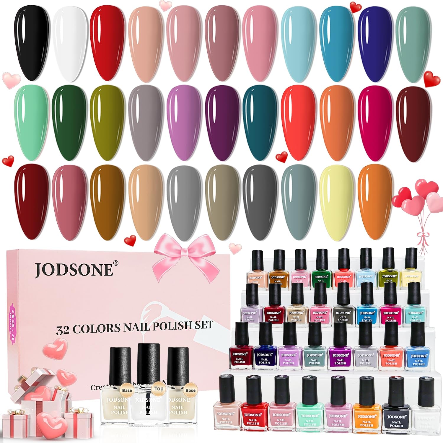 Set de ojă JODSONE cu 12 piese, combinație de 10 culori, 2 straturi de bază și top, ojă cu uscare rapidă pentru amatori și începători
