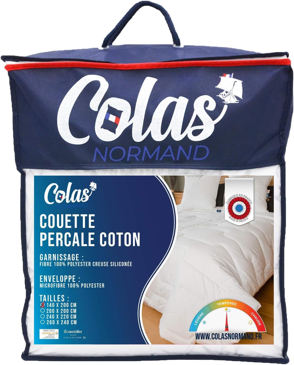 COLAS NORMAND Plapumă din bumbac Percale, 260 X 240 cm, de înaltă calitate, 100% bumbac Percale, moale și confortabil, durabil, finisaj fin, fabricat în Franța, alb Plapumi si pilote Naty Shop 140X200 Cm Temperat