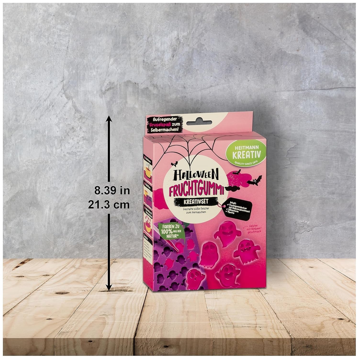 HEITMANN KREATIV - Set creativ de gumă de mestecat cu fructe de Halloween - Coloranți pudră pe bază de plante - Roz - Gume de mestecat cu fructe DIY în formă de fantomă și aromă de zmeură