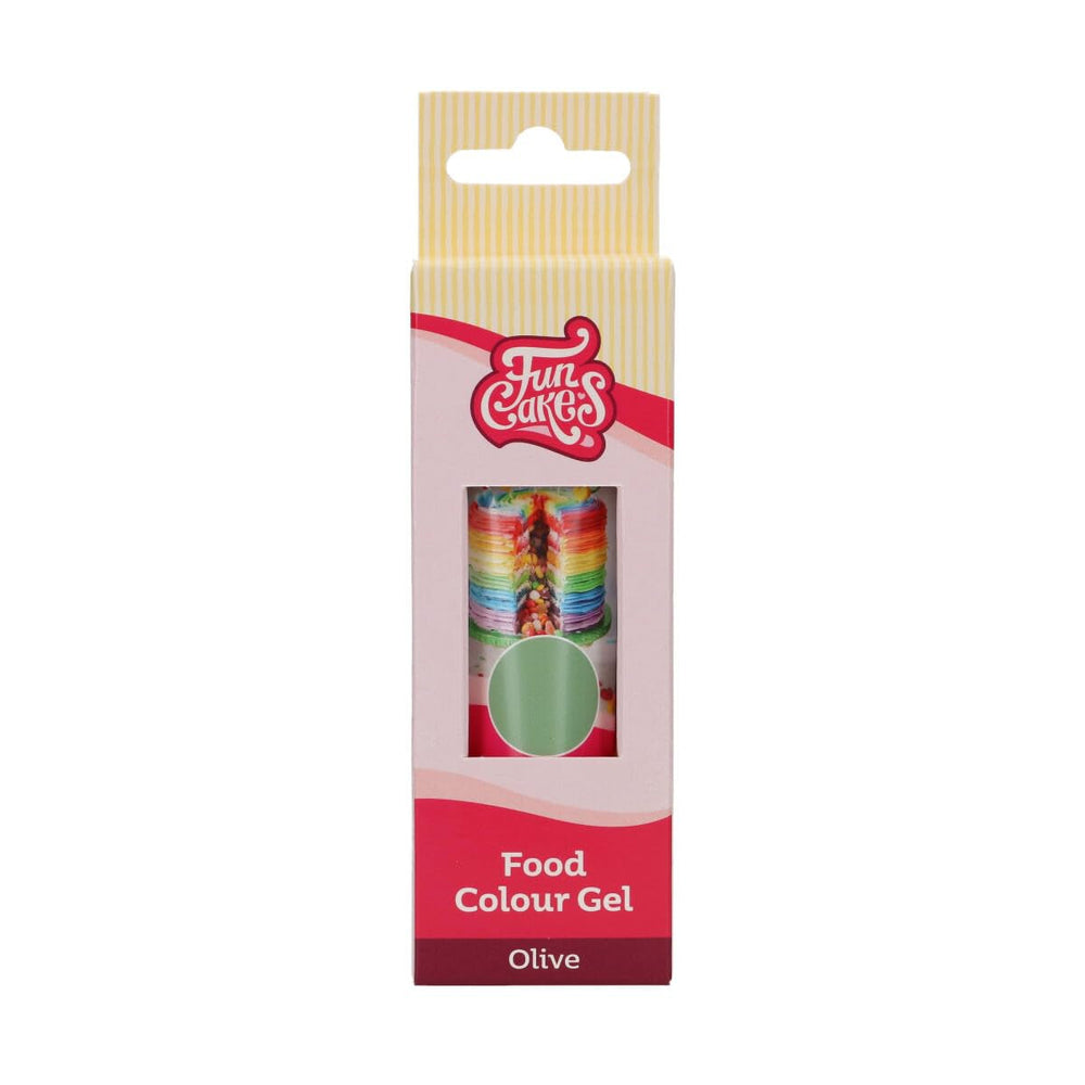 Colorant alimentar Funcakes Gel Olive: Colorant alimentar foarte concentrat pentru aluat, cremă, fondant și marțipan. Dozare ușoară. Picătură individuală pentru a crea culori vibrante. Halal. 30 g.