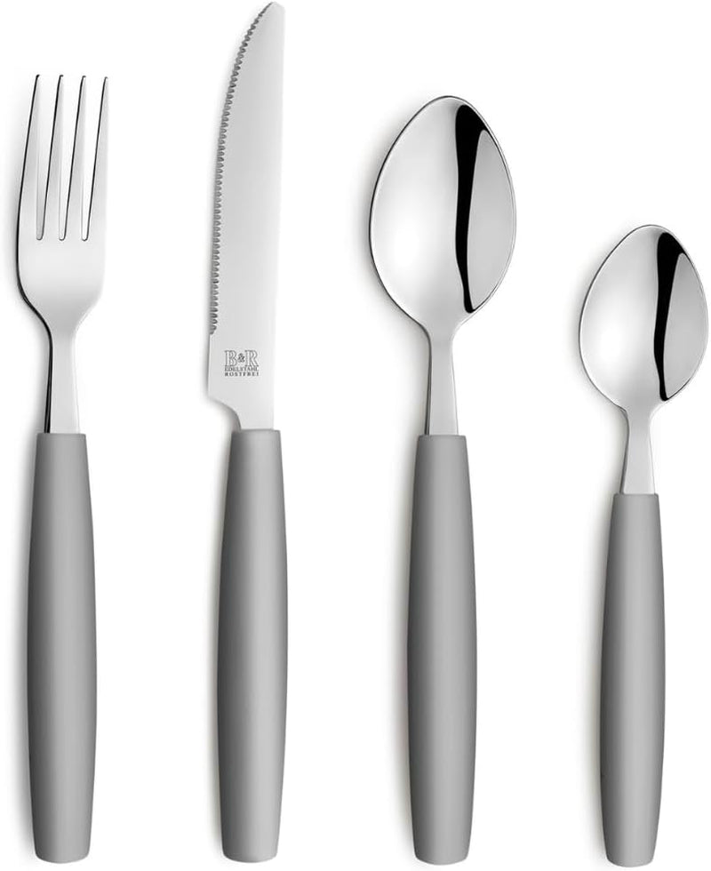Beckmann & Rommerskirchen 2515 VALOA Besteck Set 4 Personen | 16-teilig | Öl | Spülmaschinenfest | Hochglanzpoliert | Essbesteck: 4X Messer, Gabel, Esslöffel, Kaffeelöffel Kitchen Naty Shop Grau