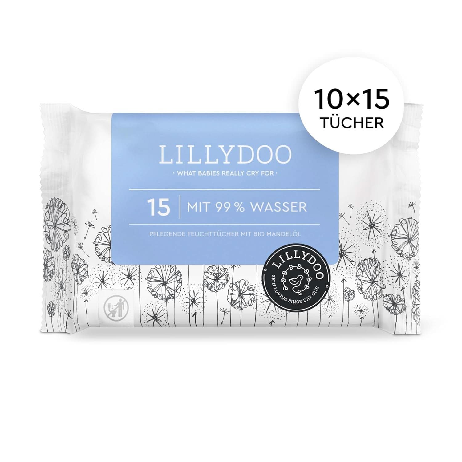 LILLYDOO Baby Feuchttücher Mit 99% Wasser, 10 X 15 Stück (150 Feuchttücher), 100% Plastikfreies Tuch, Ohne Parfüme & Mild Wie Watte Und Wasser (FSC Mix) Baby Wet Wipes Naty Shop