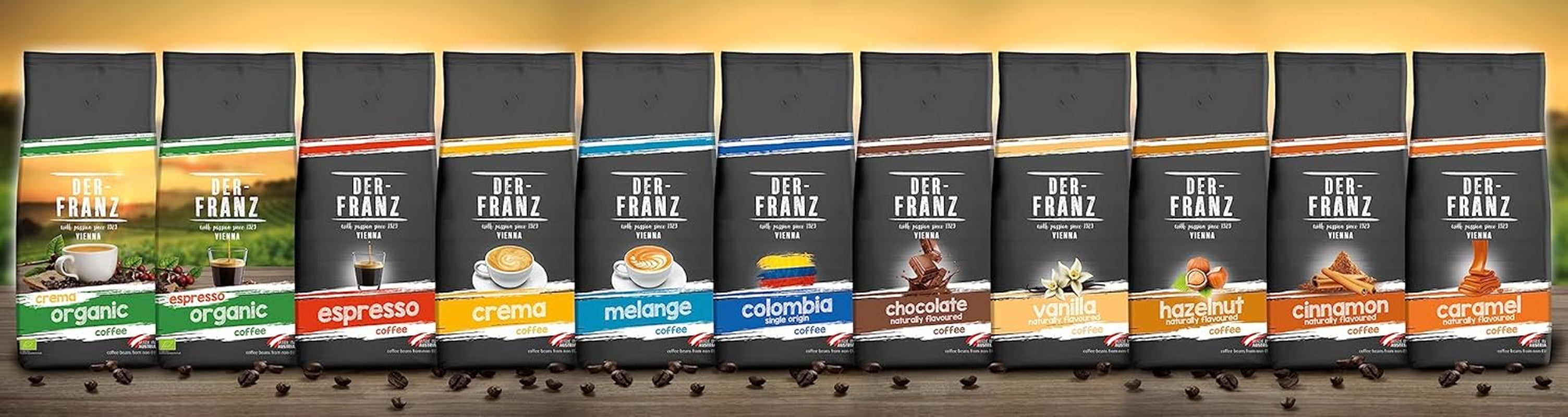 Pachet de cafea Der-Franz TOP 3 - Crema, Melange, Alune, Boabele întregi, 3 x 1000g