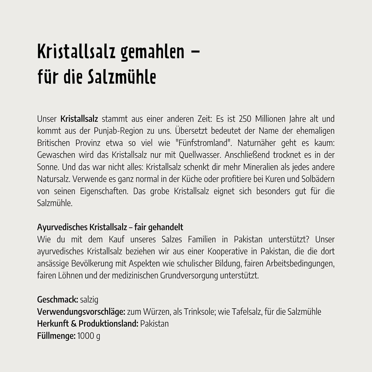 Govinda Kristallsalz - grob (1kg) | 250 Millionen Jahre alt | Salz aus der Punjab-Region | 100% naturbelassen & ohne Zusätze | Ayurvedisch | Vegan | Ideal für die Salzmühle
